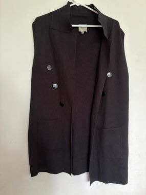 Sioni Long Black Sleeveless Open Vest Cardigan Size L Chic Minimalist Luxe